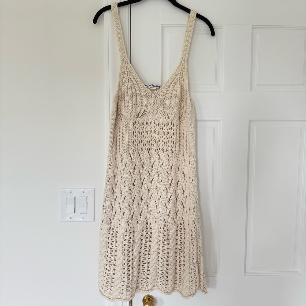 Acne Studios Ivory Crochet Mini Dress | Open Knit Cotton